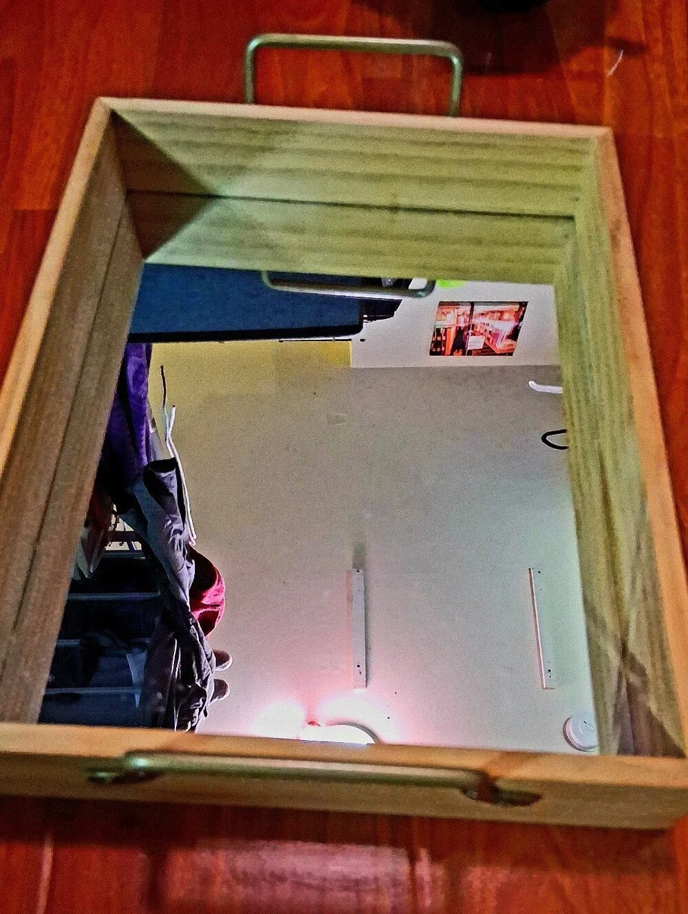 Wooden Trey With Mirror Backing & Metal Handles